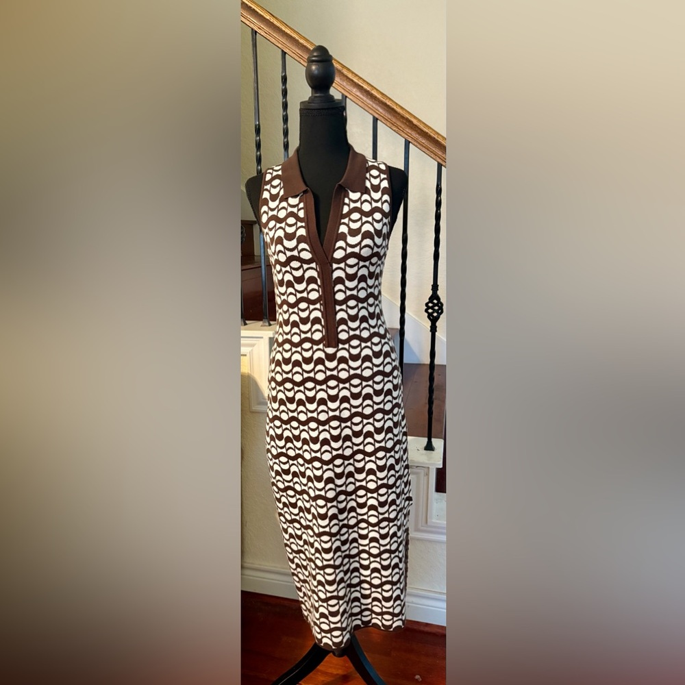 House of Harlow 1960 Chocolate and Ivory Patterned Dress